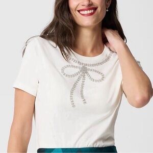 J.Crew White Shirt with Beaded Bow Short Sleeve Top - Women's M